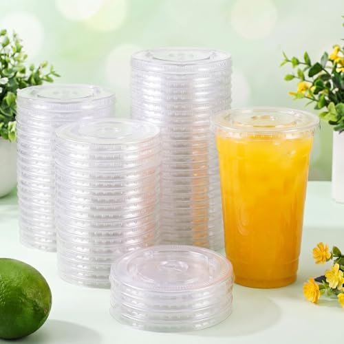 50 Clear Plastic Strawless Flat Lids for 32 oz Cups - Durable & Versatile