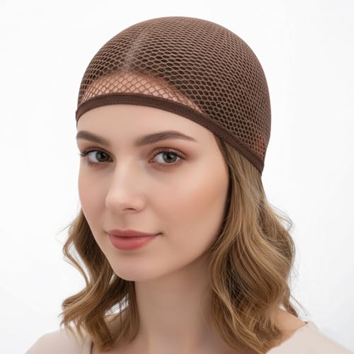 4 PCS Brown Mesh Equestrian Hair Nets for Women - Elastic Wig Caps