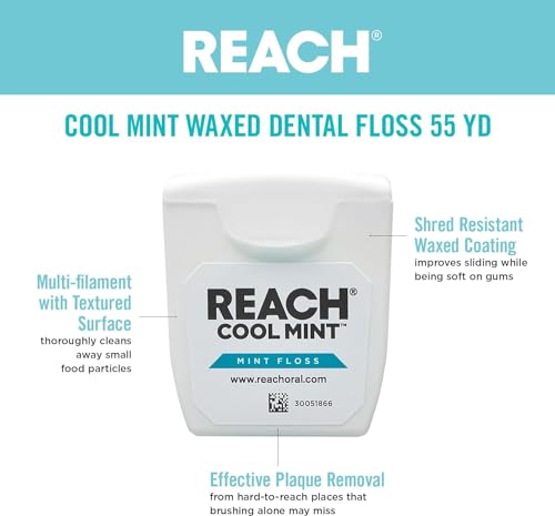 Reach Cool Mint Waxed Dental Floss - 55 Yard Spool for Plaque Removal