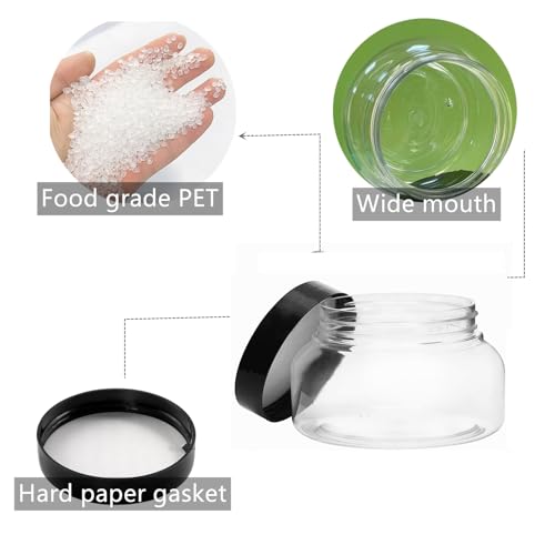 16 Pack 8 oz Plastic Jars with Black Lids, BPA Free Refillable Containers