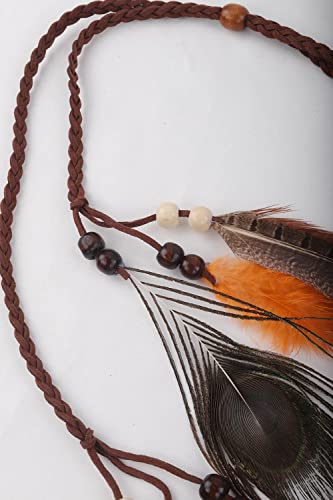 Boho Feather Headband with Colorful Peacock Tassels for Women