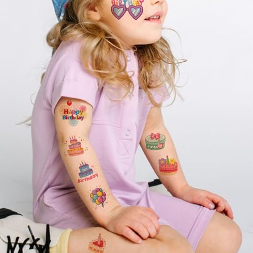 Glitter Happy Birthday Temporary Tattoos for Kids - 74 Sheets