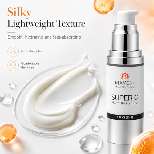 MAVENI Vitamin C Serum with Hyaluronic Acid - Brightening Anti-Aging Facial Serum for Dark Spots & Fine Lines, 1 Fl Oz