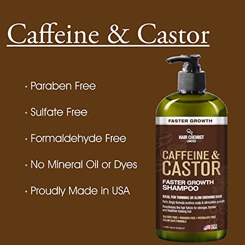Hair Chemist Caffeine & Castor Growth Shampoo 33.8 oz Sulfate-Free Hair Loss Treatment