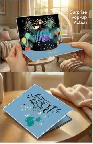 3D Pop Up Happy Birthday Card with LED Fireworks & Melody