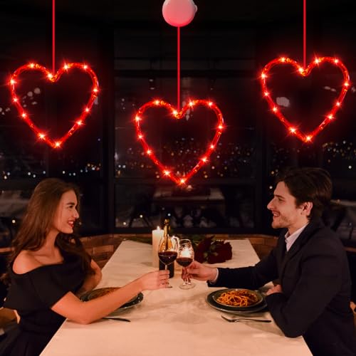 Battery Powered Heart Shaped Window Lights - 3 Pack Valentine's Day Decor