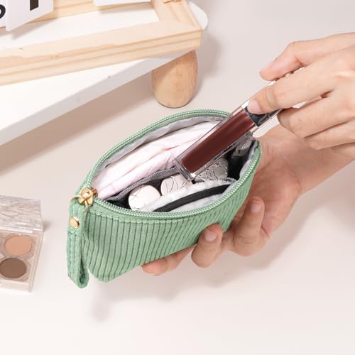MAGEFY Mini Corduroy Makeup Bag for Women - Green Travel Pouch