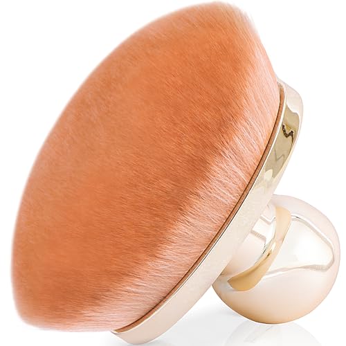 Yoseng Pale Gold Extra Large Body Makeup Brush for Self Tanner & Bronzer - 115mm Oval Kabuki, Vegan Fiber, with Drawstring Bag