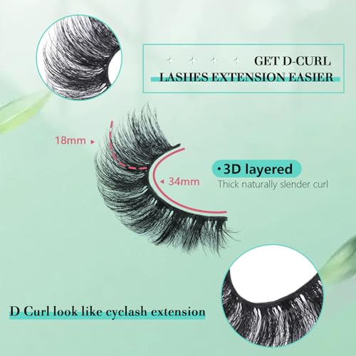 5 Pairs FOINEMYED Mink Strip Eyelashes - Volume D Curl Lashes