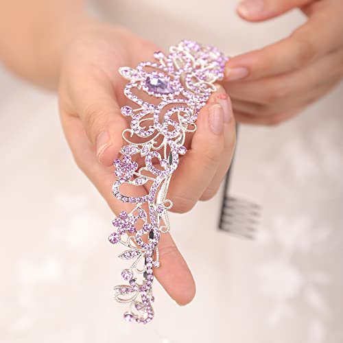 JWICOS Light Purple Crystal Tiara and Crown for Women Elegant Princess Headpiece with Comb Wedding Prom Birthday