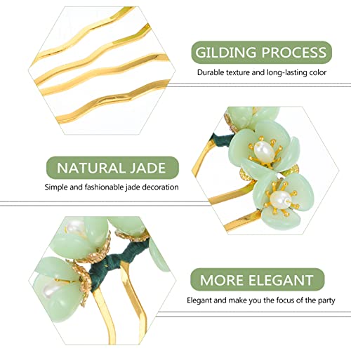 Beaupretty Jade Hairpin Set 5 Pieces with Green Tassels – Lotus Retro Hair Clips for Women