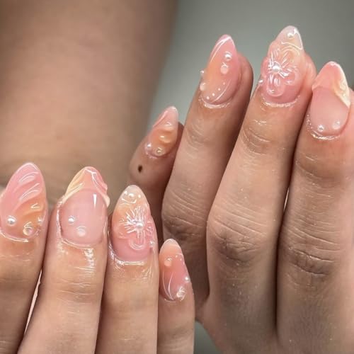 HaFLoNa Medium ApricotBlossom Clear 3D Gel Flower Nail Charms Set for Long Nails