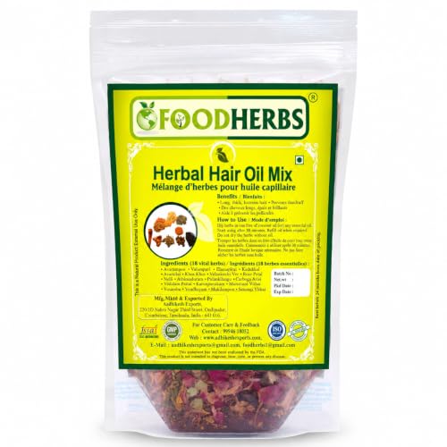 Foodherbs Herbal Hair Oil Mix 3.52oz with 18 Ayurvedic Herbs for Natural Growth & Strong Roots