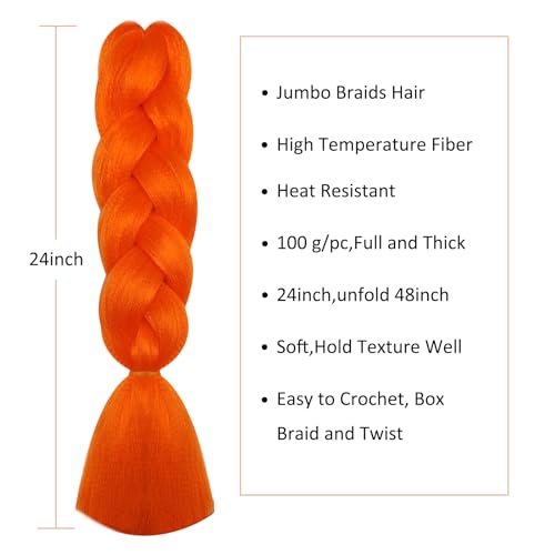 Herina 24-Inch Orange Jumbo Braiding Hair Extensions - 3 Pack Synthetic