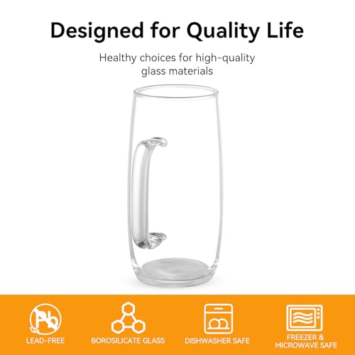 Borosilicate Glass Tea Cups Set of 2 - 13.5 Oz Clear Mugs
