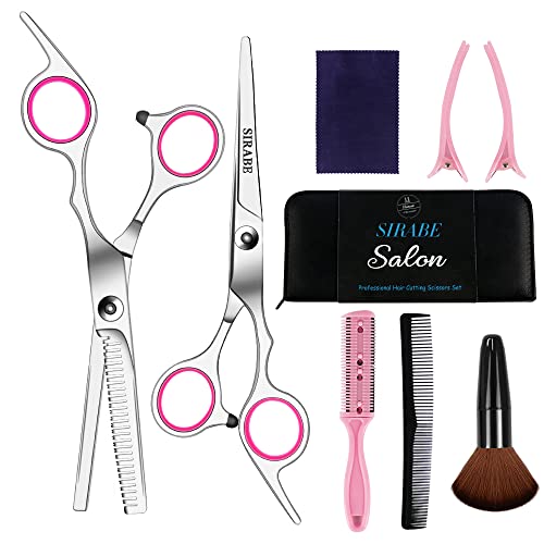 Sirabe Pink 9-Piece Hair Cutting Scissors Kit for Professional & Home Use
