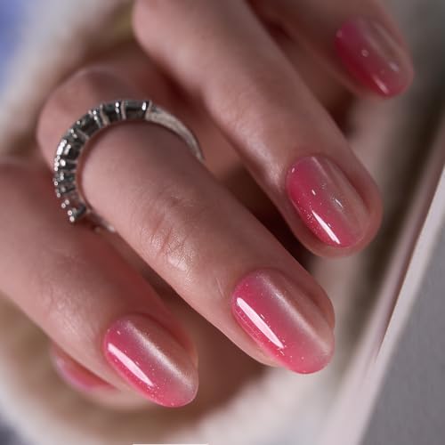 CurvLife Rose Gleam Short Oval Shimmer Press-On Nails - Cat Eye Style
