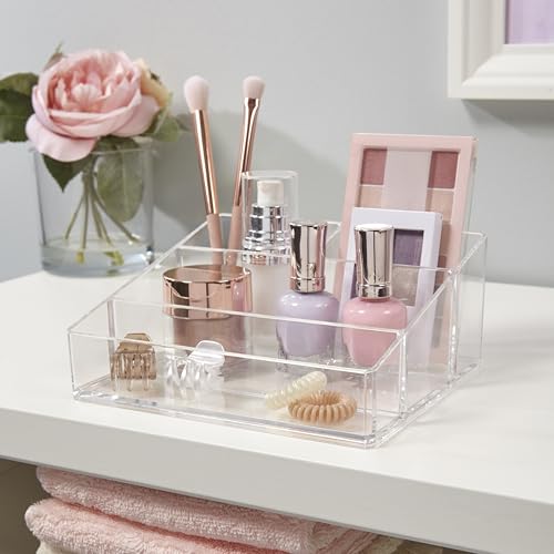 STORi Clear Plastic Makeup Organizer - 4-Compartment Vanity Storage
