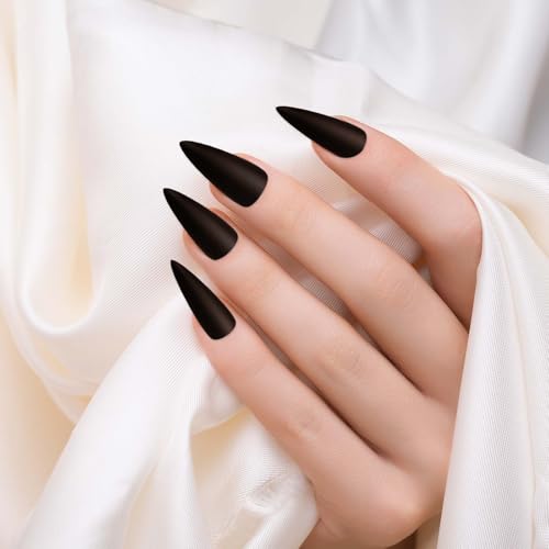 Black Stiletto Press-On Nails Set - 100 PCS, 10 Sizes Matte