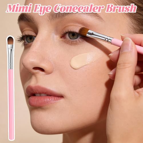 12 Pcs Pink Flat Concealer Brush Set for Eyeshadow & Makeup