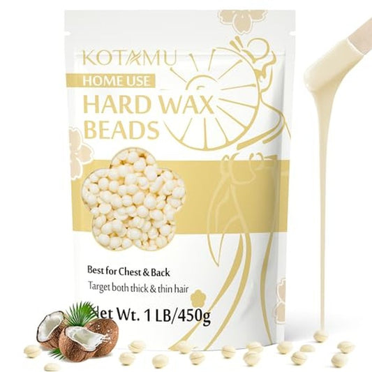 KOTAMU Hard Wax Beads for Hair Removal - 1lb Sensitive Skin Thick Hair Formula for Full Body, Face, Chest, Back, Leg, Bikini Brazilian Waxing - Wax Refill for Women and Men