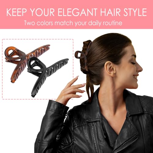 RosyReeds 4.3" Large Claw Clips for Hair, 2-Pack Matte Black & Tortoise