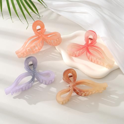 4 PCS Bow Hair Claw Clips Set - Purple, Rose Red, Orange, Light Brown