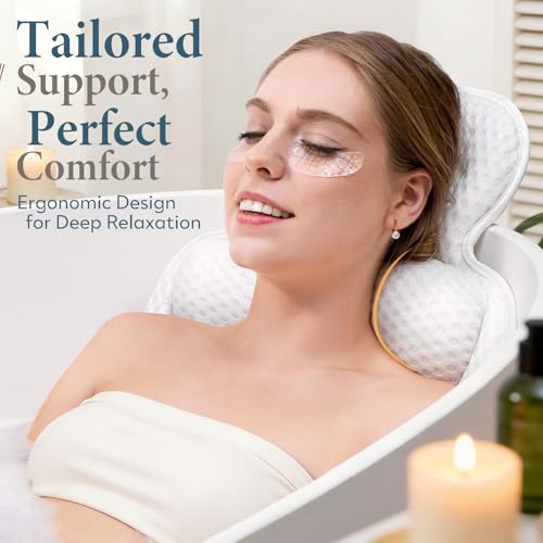 Bath Pillow for Tub - Comfortable White Standard Cushion with 54 Non-Slip Suction Cups
