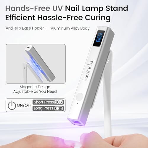 Lavinda Portable UV LED Nail Lamp for Gel Nails - Silver Cordless Mini Light