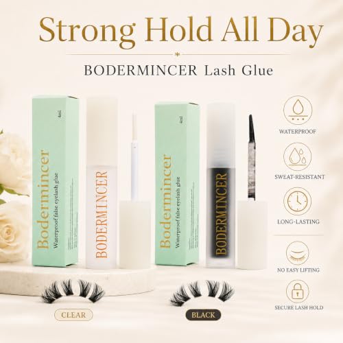 BODERMINCER Waterproof Black Lash Glue - Strong Hold for Cluster & Strip Lashes 4ml, Lash Clusters Glue