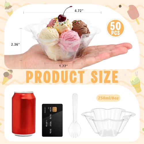 Patelai 100 Pcs Flower Shaped Ice Cream Cups with Spoons