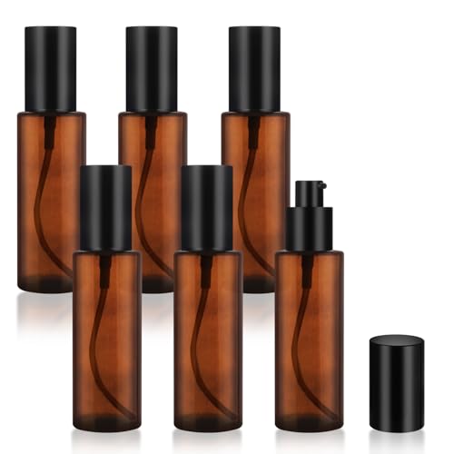 6 Pcs 60ml Amber Glass Pump Bottles for Lotion & Toiletries