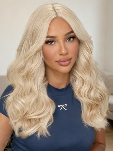 WIGER Long Blonde Wavy Curly Wig for Women - 20 Inch Middle Part, Heat-Resistant Synthetic Fiber