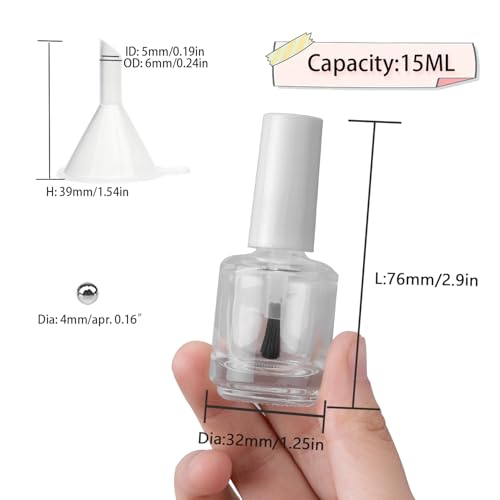 Agidea 15ml Empty Nail Polish Bottles with Paddle Brush - 6 Pack