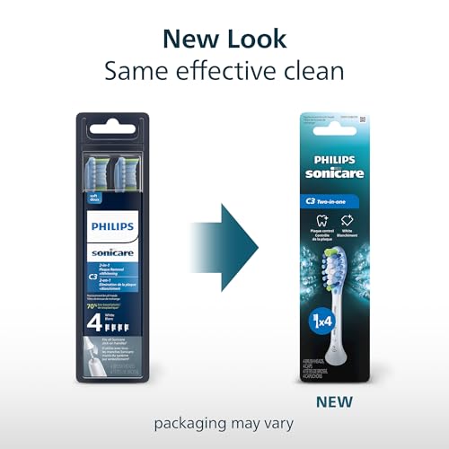 Philips Sonicare C3 Two-in-One - Genuine Replacement Electric Toothbrush Heads, White, 4 Pack One Year Supply, HX9044/65