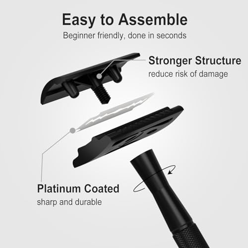 THURLADY Safety Razor - Matte Black Metal Reusable Razor with 10 Blades
