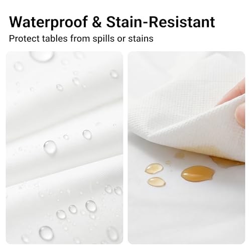 Auros 10-Pack White Disposable Tablecloths - 84" Round, Waterproof & Stain-Resistant