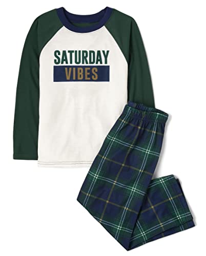 Children's Place Boys XL Plaid Saturday Vibes Long Sleeve Top & Pants Pajama Set
