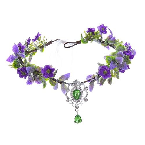 Vivivalue Purple Elf Crown Headband Woodland Elven Headpiece Women Flower Halo