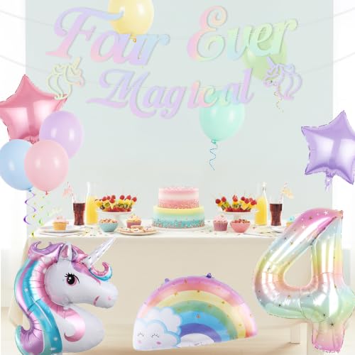 Unicorn 4th Birthday Decorations Kit with Foil Balloons & Banner