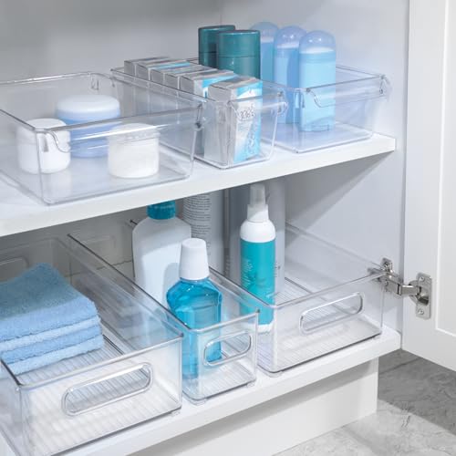 iDesign Stackable Bathroom Storage Bin, Clear Plastic Organizer with Handles