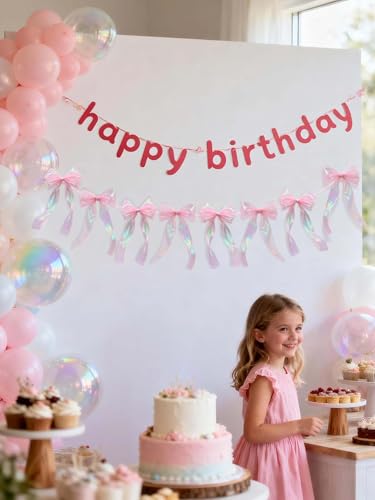 Iridescent Pink Bow Garland - 6.5 ft Party Decoration Banner