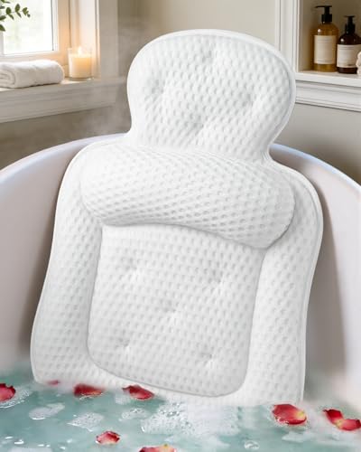 Bath Pillow for Tub - Comfortable White Standard Cushion with 54 Non-Slip Suction Cups
