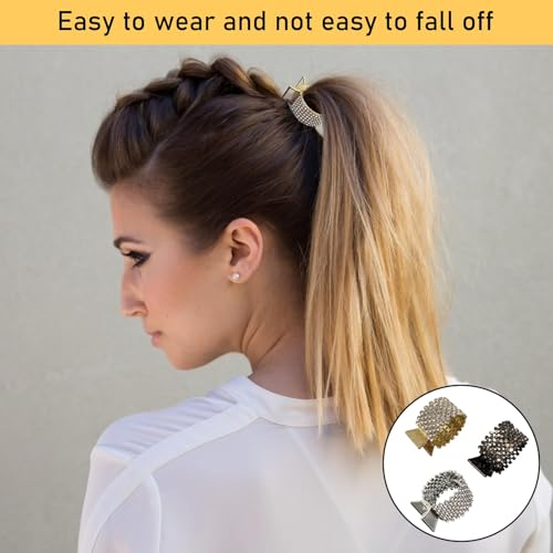 3PCS Alloy Ponytail Clips with Rhinestones - Black, Silver, Gold