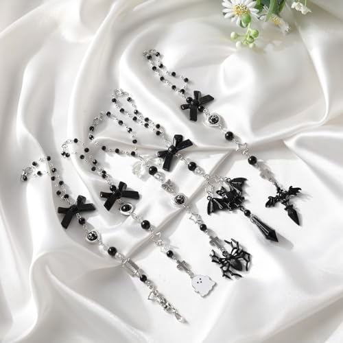 Gothic Bat Car Rearview Mirror Charm with Black Crystal Beads