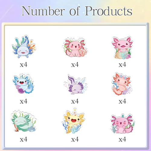 Axolotl Cupcake Toppers - 36PCS Cute Animal Party Decorations