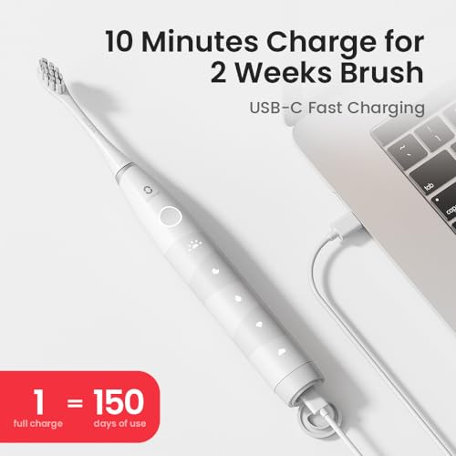 Oclean White Electric Toothbrush for Adults, 150-Day Battery, 5 Modes & Travel Case
