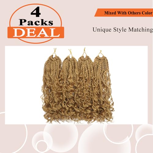 Flagship Goddess Box Braids Crochet Hair - 12 Inch Boho Curly Ends (4 Packs)