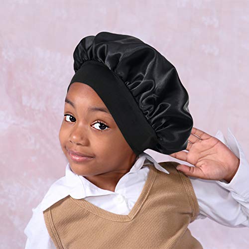 SENGTERM Kids Satin Bonnet, Double Layer Wide Band Sleep Cap for Toddlers