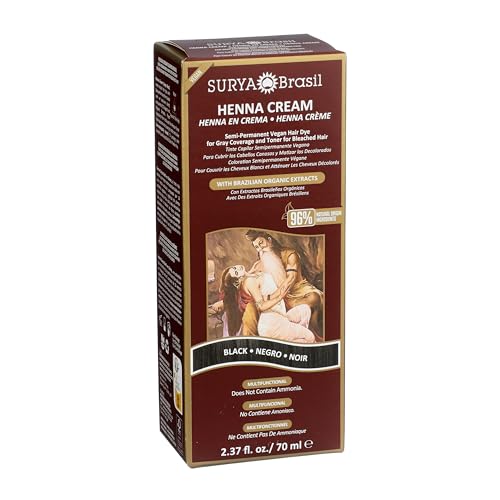 Surya Brasil Henna Cream Hair Color - Black, Vegan & Natural, 2.37 oz